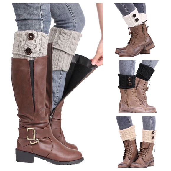 Warm Off White Knit Boot Cuff Button Leg Warmer - Picture 5 of 7